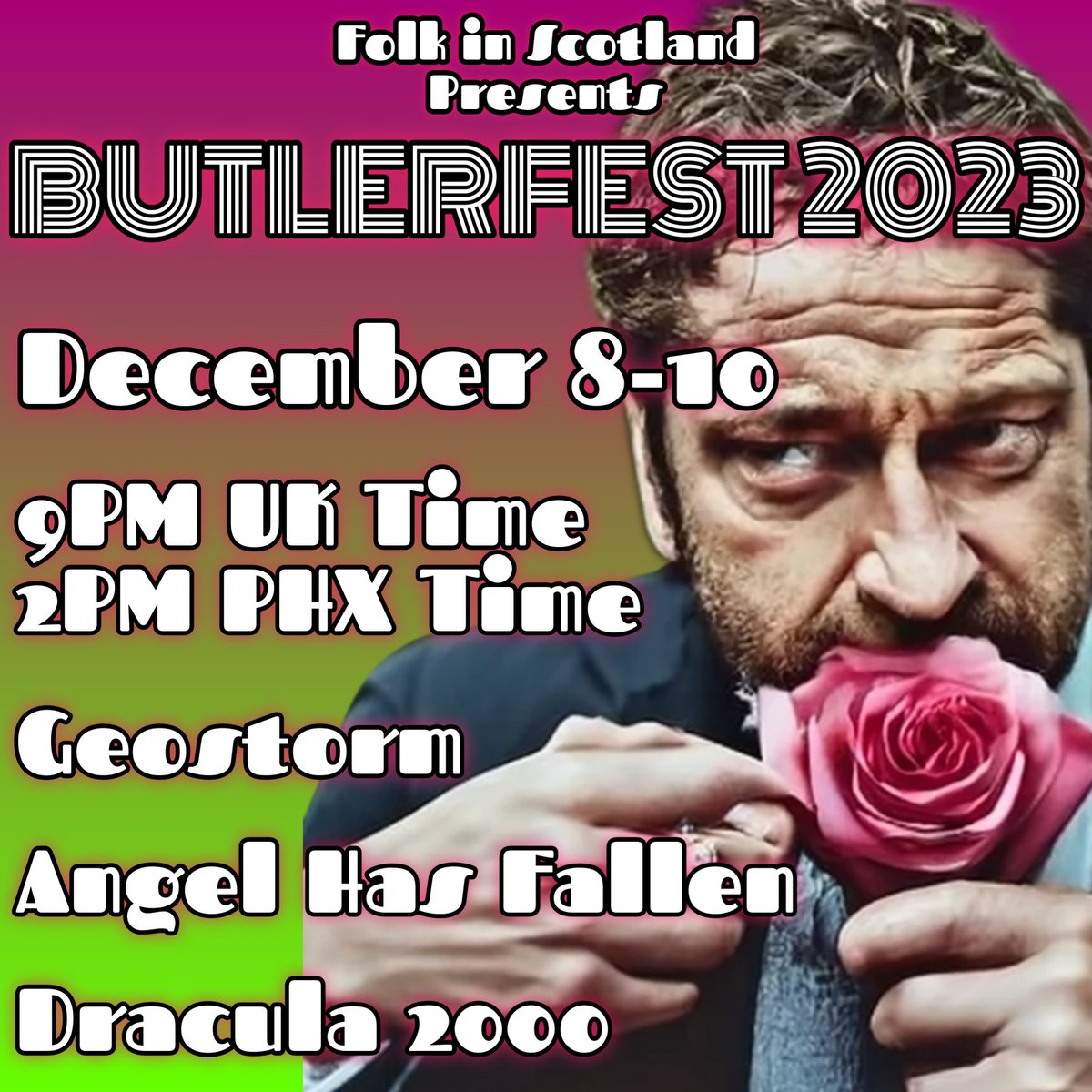 ChrisShadowens's tweet photo. The world's most wonderful rom-com actor of our generation has his own film festival this year courtesy of @FolkInScotland! Come watch along with @DerekFindas & @GoronVor as they give us their expert insight and commentary on 3 of Big Gerry's greatest performances. #Butlerfest https://t.co/8WT6b54XUL