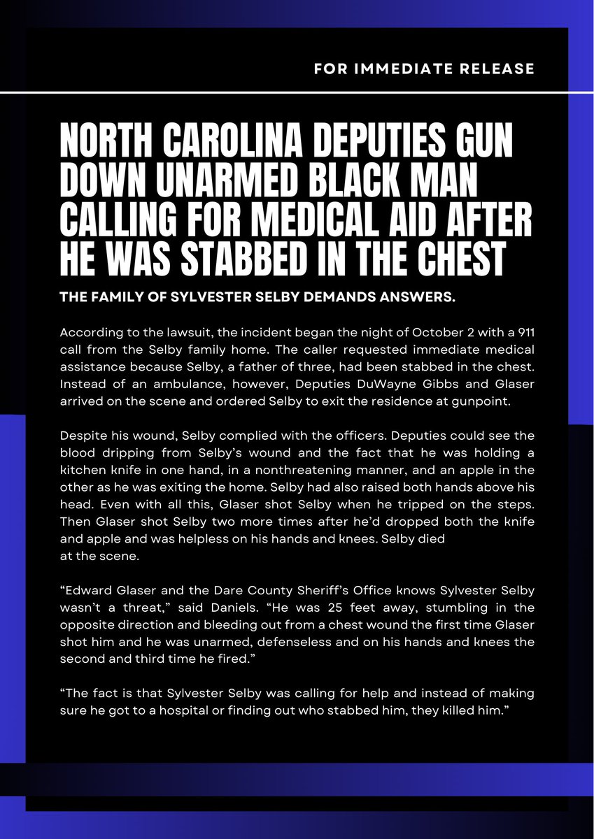 Manteo, NC - How did a call for help from a 44-year-old Black man stabbed in the chest end with that same victim choking on his own blood and dying after being gunned down by a deputy with the Dare County Sheriff’s Office (SCDO)? That’s just one of the serious questions raised by