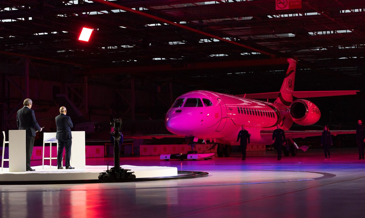 DassaultFalcon's tweet photo. #TBF The history-making #Falcon 6X rollout: December 8, 2020. Entry into service: 2023. https://t.co/j9qUlQKB1g