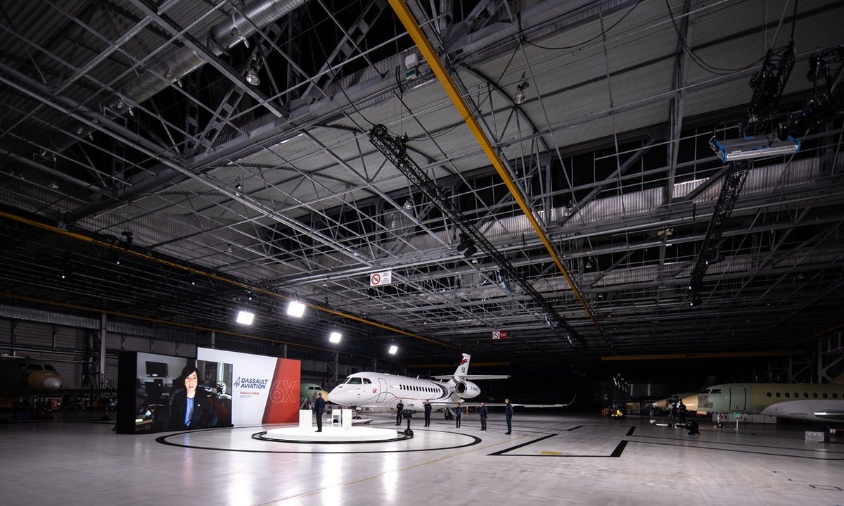 DassaultFalcon's tweet photo. #TBF The history-making #Falcon 6X rollout: December 8, 2020. Entry into service: 2023. https://t.co/j9qUlQKB1g