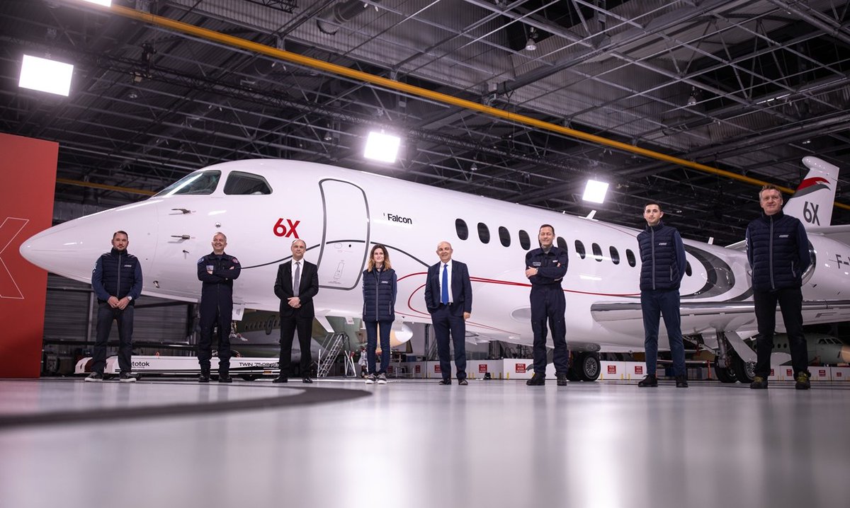 DassaultFalcon's tweet photo. #TBF The history-making #Falcon 6X rollout: December 8, 2020. Entry into service: 2023. https://t.co/j9qUlQKB1g