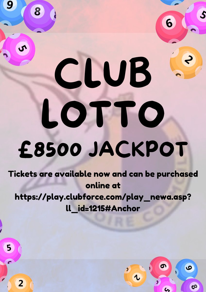 🟡⚫️£8500 LOTTO JACKPOT

Looking for an early Christmas present, look no further 🎁💷
NO winners on 3 December means our Jackpot prize is now £8500

🏐 Tickets On Sale Online Now at:
play.clubforce.com/play_newa.asp?…

You have to be in it to win it🤞💰

Lotto provided by Cairde Colmcille