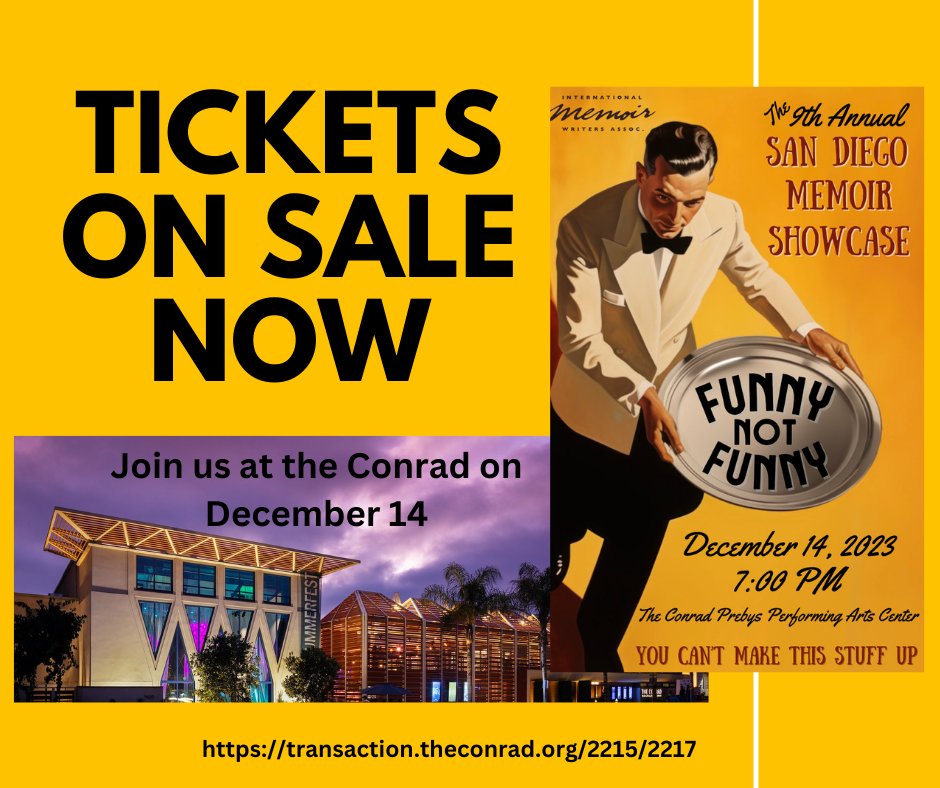 Elaine J Masters (@tripwellness) on Twitter photo This is going to be a riot. 'Funny Not Funny' is the theme of nine winning stories performed onstage by professional actors. The venue, <a href="/TheConradLJ/">TheConradLaJolla</a> is gorgeous too.
#memoir #storytelling #writerslife
Get tickets here: theconrad.org/events/23-24-s… This is going to be a riot. 'Funny Not Funny' is the theme of nine winning stories performed onstage by professional actors. The venue, <a href="/TheConradLJ/">TheConradLaJolla</a> is gorgeous too.
#memoir #storytelling #writerslife
Get tickets here: theconrad.org/events/23-24-s…