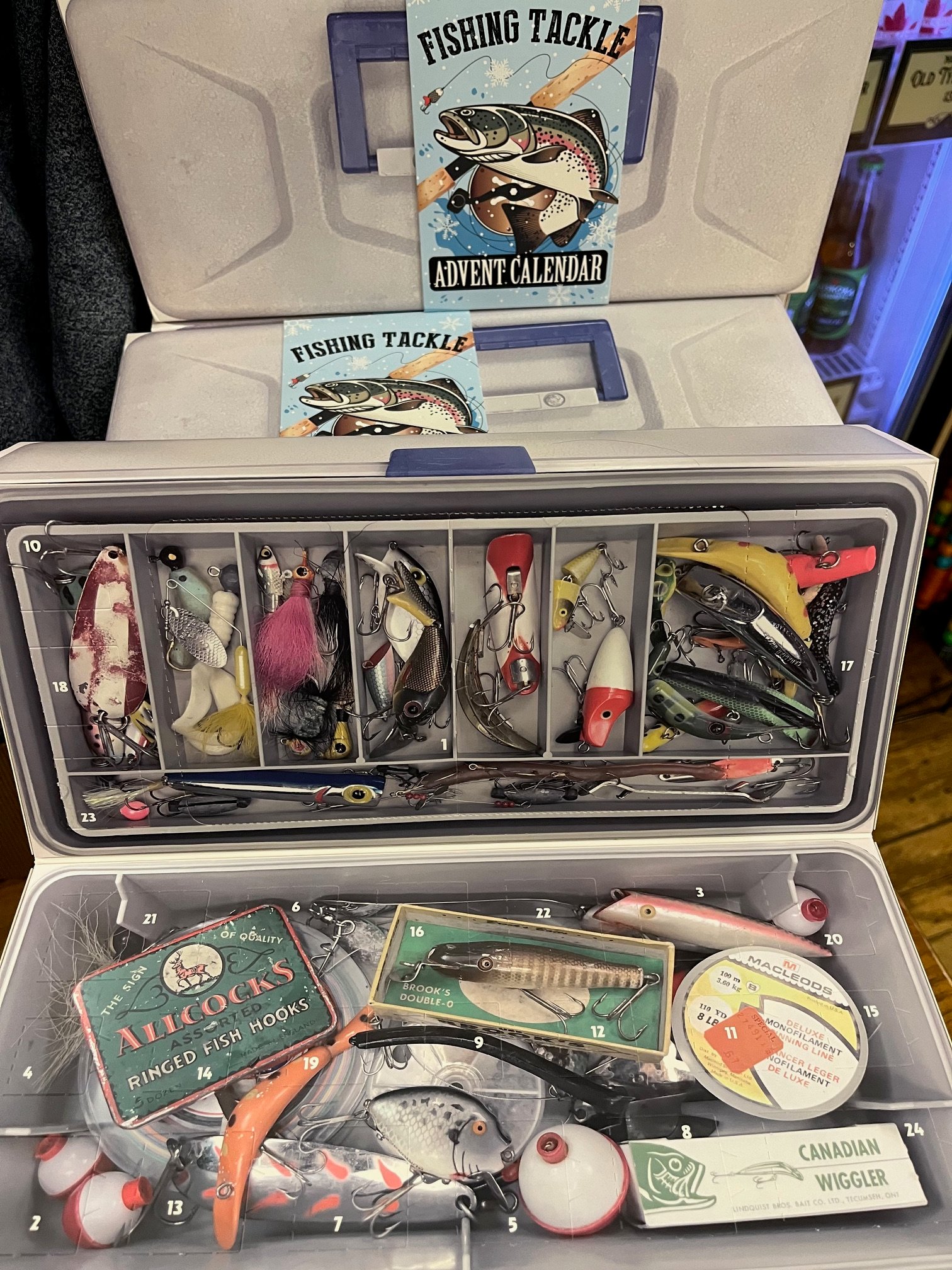 Mariposa Market on X: Fun gift for the fishin' enthusiast: The Fishing  Tackle Advent Calendar. Door #1 is a nifty little compact tackle case.  Doors 2 through 23 are a bunch of