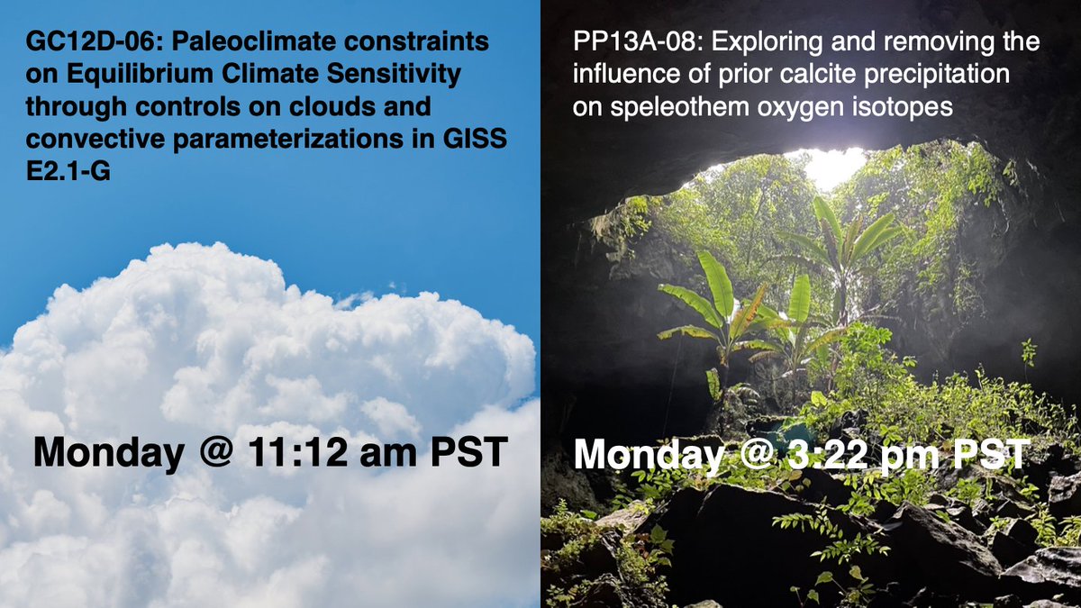 Attending #AGU23? Come check out either (or both!) of my talks on Monday.

<a href="/cavesandclimate/">Dr. Kathleen Johnson</a> <a href="/mickgriff02/">Michael Griffiths</a> <a href="/AnnabelWlf/">Annabel Wolf</a> <a href="/dmcgee314/">David McGee</a> <a href="/leafwax/">leaf</a>