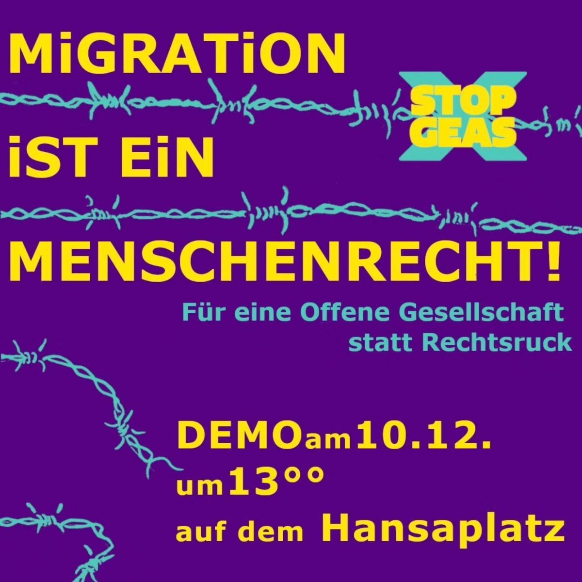 antifahoheluft's tweet photo. 📢 STOP #GEAS!
Auf die Straße gegen die neue Asylrechtsreform und die Festung Europa. Für sichere Fluchtwege und ein Bleiberecht für alle. Mehr Infos findet ihr bei @seebruecke_hamburg!
13 Uhr ⏰ - Hansaplatz 📌 #HH1012 https://t.co/y9oQTcyEaG