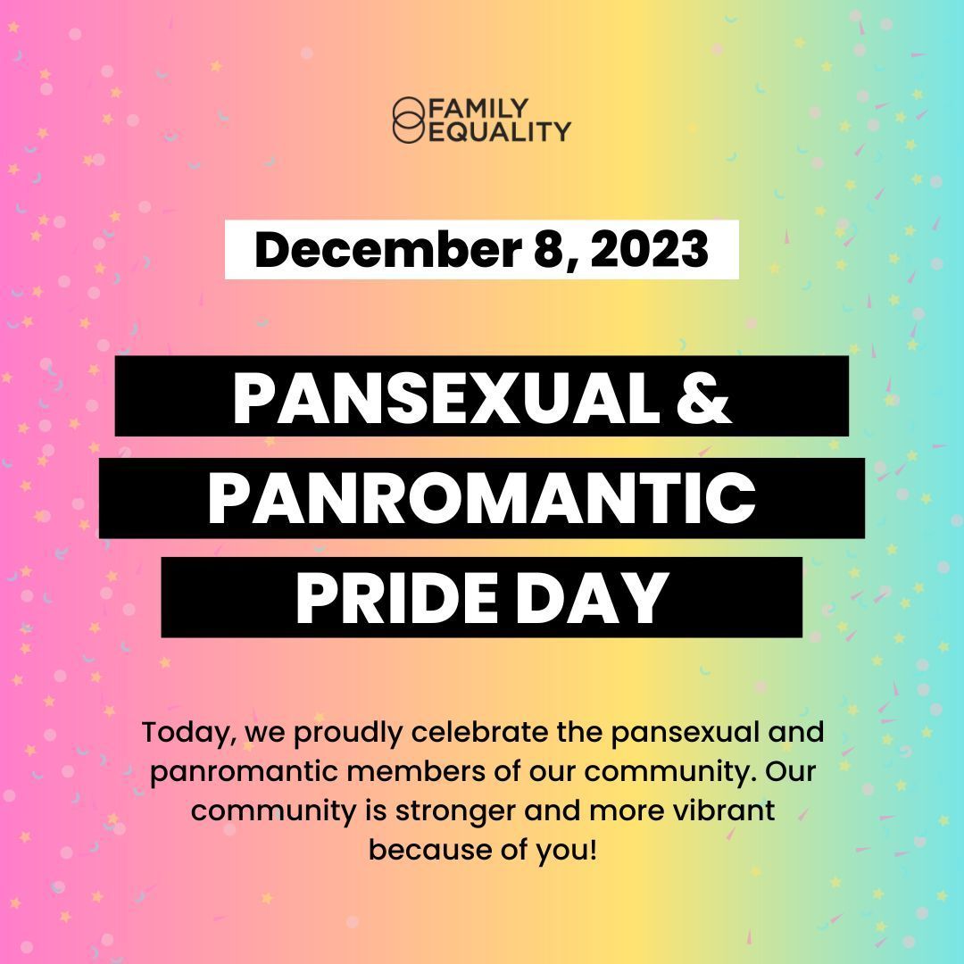 family_equality's tweet photo. Happy Pansexual/Panromantic Pride Day! Our community is stronger and more vibrant because of our pansexual/panromantic siblings. We are so glad you’re here💛 https://t.co/UUlR0WllOJ