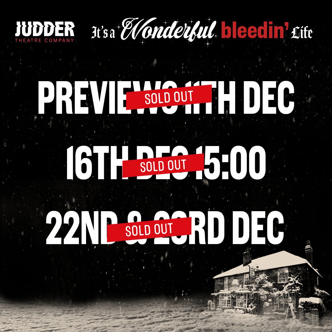 🚨 The following dates of It's A Wonderful Bleedin' Life are now SOLD OUT🚨

- 11th Dec
- 16th Dec (Matinee)
- 22nd &amp; 23rd Dec

Tickets flying out for the remainder of the performances. Get yours ASAP to avoid missing this magical Christmas experience 🎄

smockalley.ticketsolve.com/ticketbooth/sh…