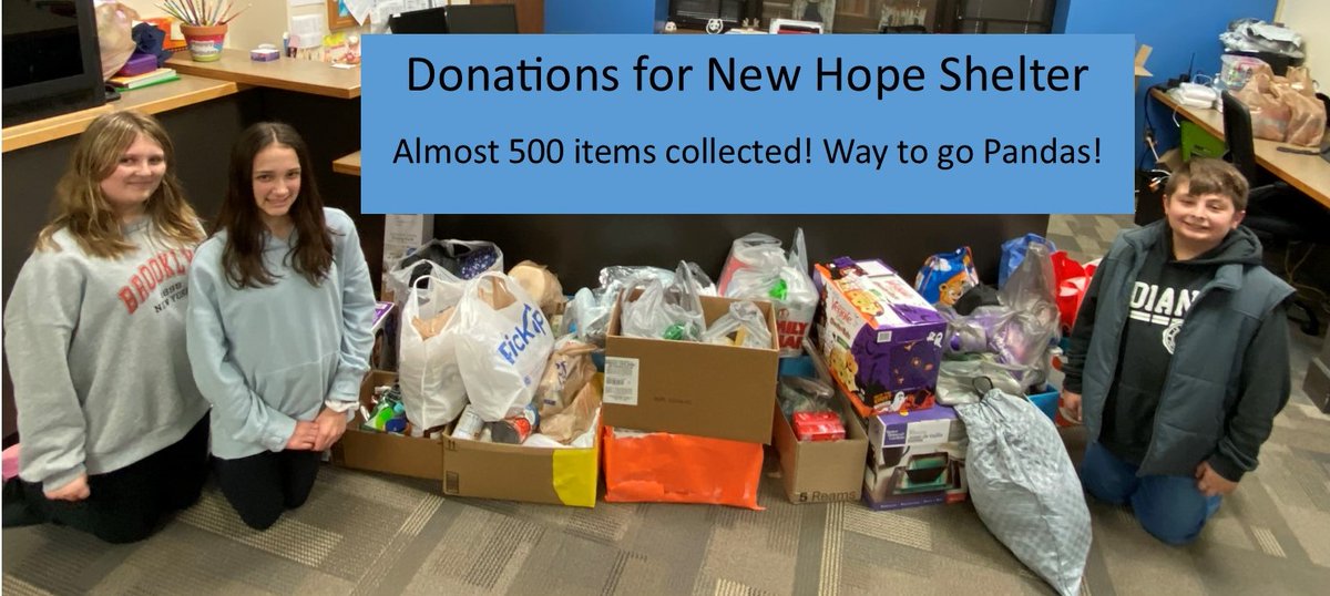 Our Student Council and the entire @HP_Pandas school community came together and did a tremendous job collecting donations for @NewHope_Shelter. #strongerschoolsstrongercommunities @PTOHighlandPark @MCCSC_EDU