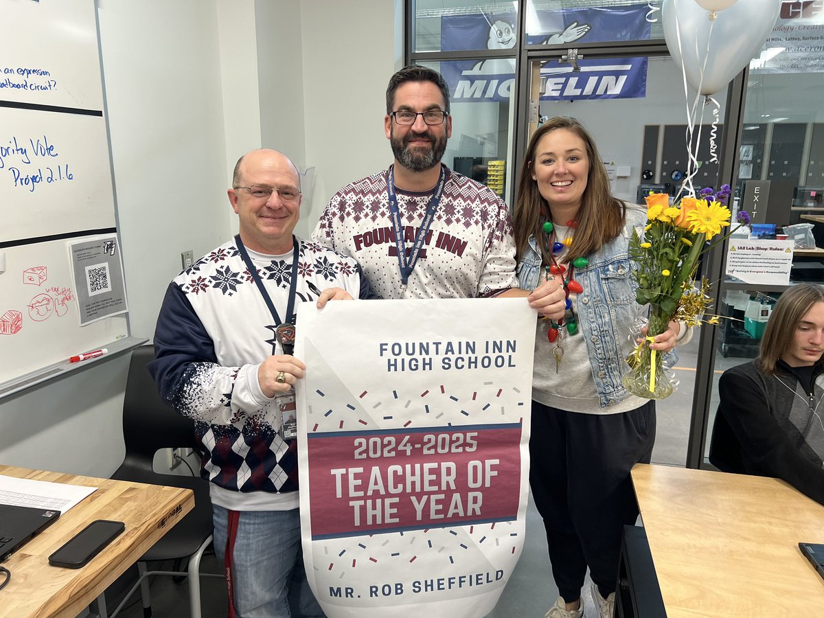 INNvision_FIHS's tweet photo. Congratulations to our 2024-25 Teacher of the Year selection Mr Rob Sheffield. Mr Sheffield teaches Mechatronics and is the head of our Robotz Garage robotics team which competed at nationals last spring. ❤️💙 https://t.co/wDtAcUCyke