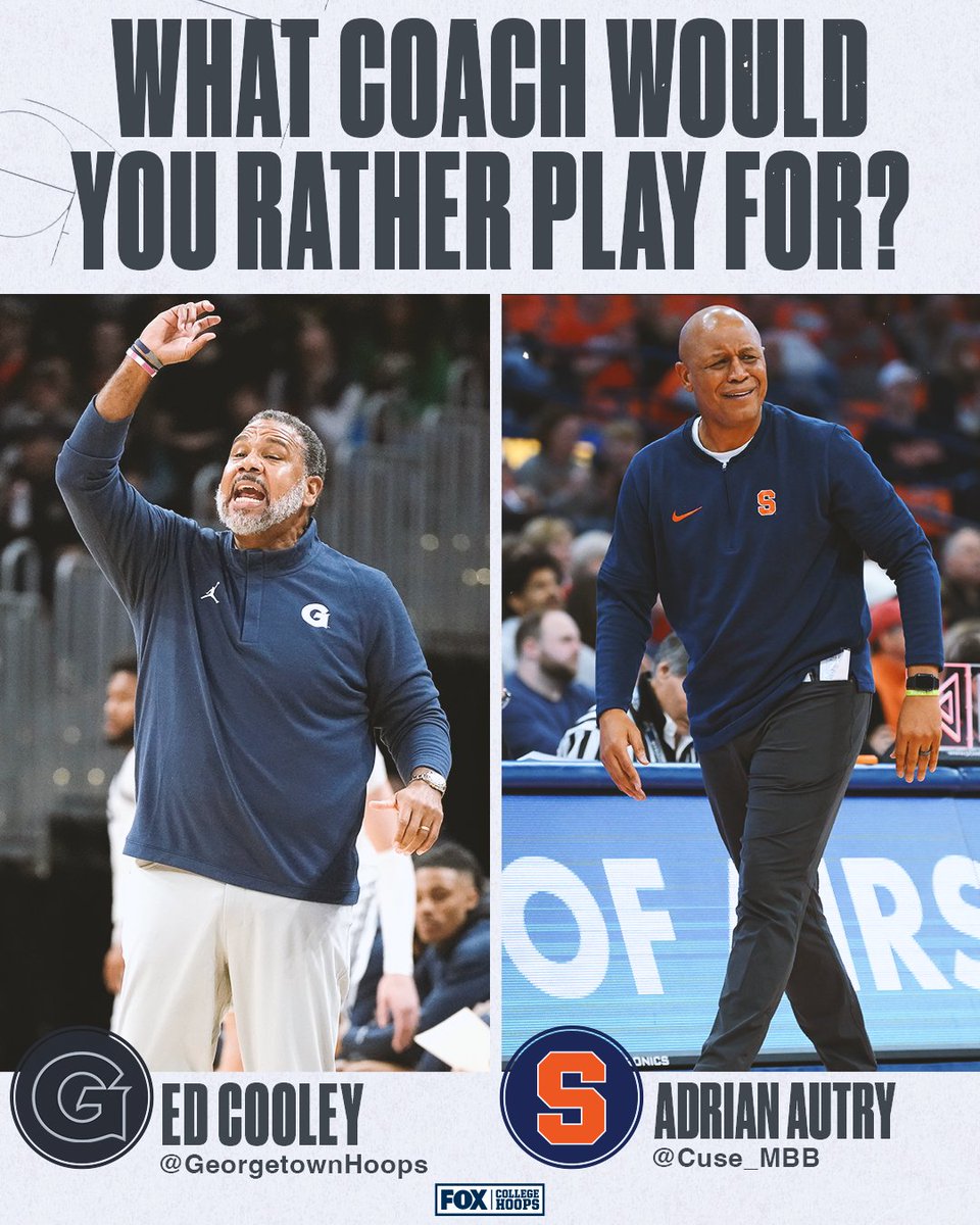 CBBonFOX's tweet photo. Who is YOUR coach between the two? ๐ ๐ฅ @georgetownhoops or @cuse_mbb ? https://t.co/iG4GKpxsAn