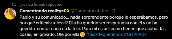 rubenmoreno__'s tweet image. Jessica dándole MG a un post donde llaman arpía a Pilar y reposteando un comentario donde deja a Pablo como el malo por hacer pública la ruptura. Lo de esta chica da miedo porque es muy manipuladora. Se ha visto en GH y durante toda su vida, que lache.  #GHVIP8D