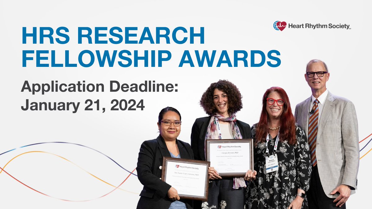 HRS invites #earlycareer individuals to apply for HRS Research Fellowship Awards! These post-doc fellowships incl. support for basic or clinical EP research training, a 1-yr $50k stipend, free HRS membership &amp; #HRS2024 registration.

LEARN MORE &amp; APPLY &gt; bit.ly/3HSUNGS