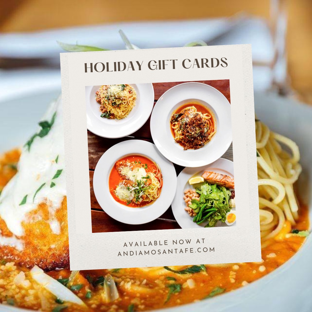 AndiamoSantaFe's tweet photo. What better way to express your love than with the gift of food? Give your loved ones a gift card from Andiamo this holiday season. Buy now (and send digitally!) in the amount of your choice at: https://t.co/088xhquIeD  🥂🎄🍝 https://t.co/OsKIiLdS8P