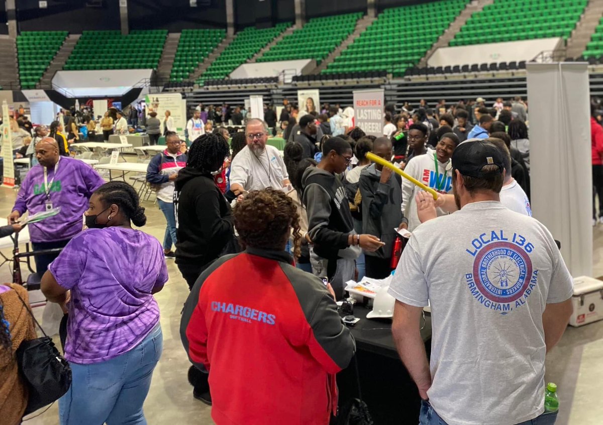 The BEJATC was introducing Birmingham City middle school students to the electrical industry at a career fair at the  Crossplex in Birmingham today. Thank you Dr. Reese for inviting us to this event. (Credit: Birmingham Electrical JATC on Facebook) #IBEW #apprenticeships