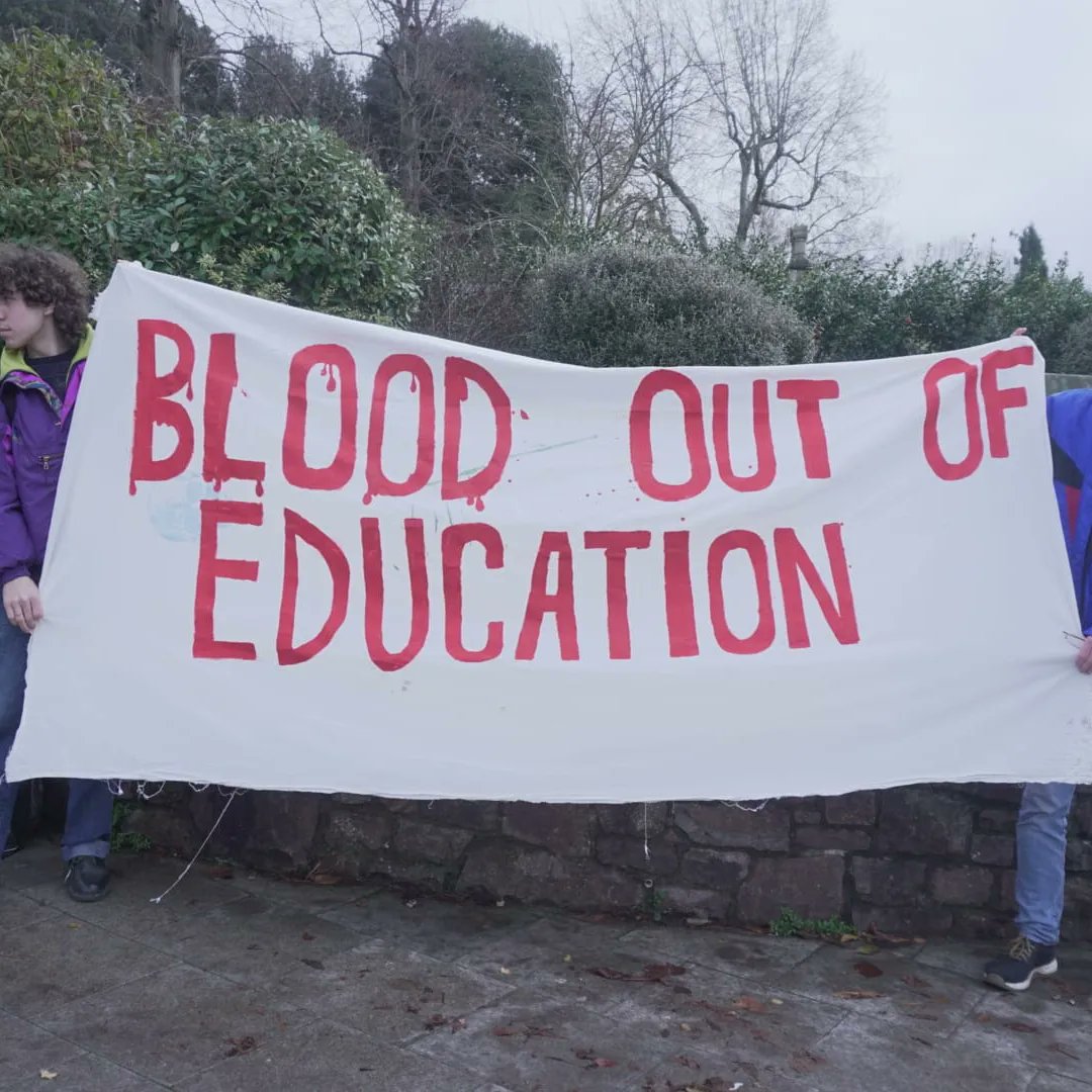 Blood out of Education! Today we drowned in blood on the University of Bristol campus to protest the ongoing ties between the University and arms companies.