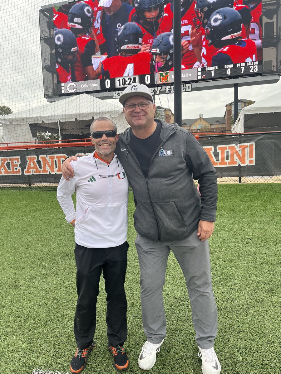 It was GR8 to finally meet ⁦@CoachMirabal⁩ in person at the FHSAA Football Championships In Tallahassee. He &I have been on a few Podcasts together, so to finally meet him was awesome. He is one of the best & I appreciate OL Coaches like him. Life with Football is Better.