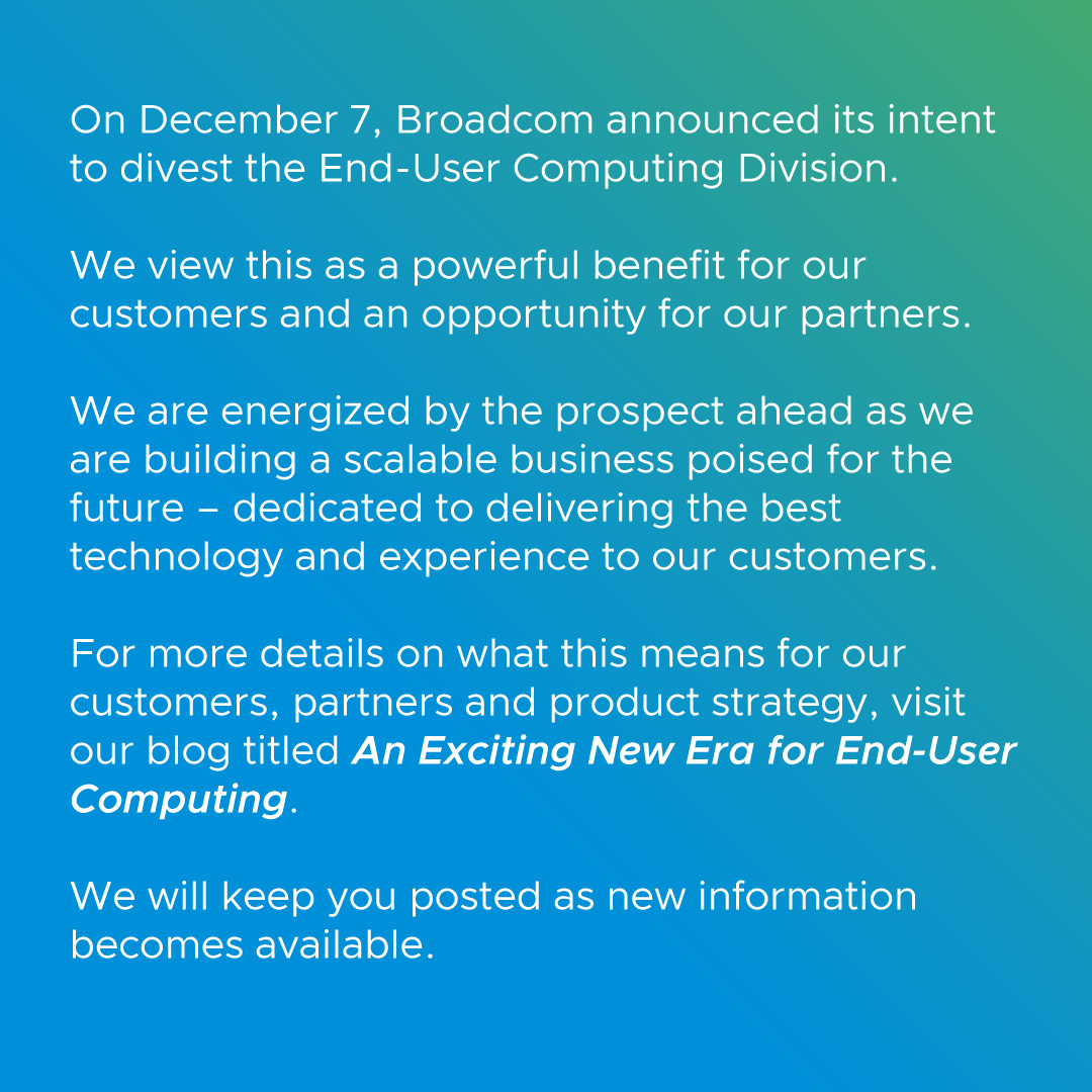WorkspaceONE's tweet photo. We're excited to announce the new era for the End-User Computing Division! Learn more about the future of #EUC here: https://t.co/F42EFKeyv6 https://t.co/6ipS5iICMC