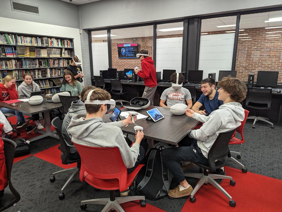 BCSRedmen's tweet photo. 🥽 World History students learned about trench warfare and WWI fighter planes through simulations using VR headsets and tablets. 📱🪖 The immersive lesson helped students better understand conditions during World War I. We love seeing history come ALIVE for our students! #RedP... https://t.co/2aRocL0WQu