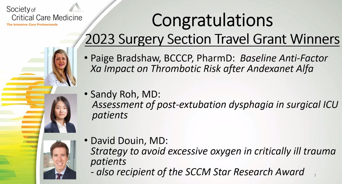 SCCM Surgery Section (@sccm_surgery) on Twitter photo <a href="/SCCM_Surgery/">SCCM Surgery Section</a> Travel Awardee Congratulations!
Dr. Paige Bradshaw <a href="/paigegarber01/">Paige Garber Bradshaw, PharmD, BCCCP</a> <a href="/SCCM_CPP/">SCCM Clinical Pharmacy and Pharmacology Section</a>
Dr. Sandy Roh <a href="/HartfordTrauma/">Hartford Hospital Trauma</a>
Dr. David Douin <a href="/JoshDouin/">David Joshua Douin, MD</a>
Hear their presentation at the <a href="/SCCM/">SCCM</a> Congress
#SCCM2024 #Phoenix <a href="/SCCM_Surgery/">SCCM Surgery Section</a> Travel Awardee Congratulations!
Dr. Paige Bradshaw <a href="/paigegarber01/">Paige Garber Bradshaw, PharmD, BCCCP</a> <a href="/SCCM_CPP/">SCCM Clinical Pharmacy and Pharmacology Section</a>
Dr. Sandy Roh <a href="/HartfordTrauma/">Hartford Hospital Trauma</a>
Dr. David Douin <a href="/JoshDouin/">David Joshua Douin, MD</a>
Hear their presentation at the <a href="/SCCM/">SCCM</a> Congress
#SCCM2024 #Phoenix