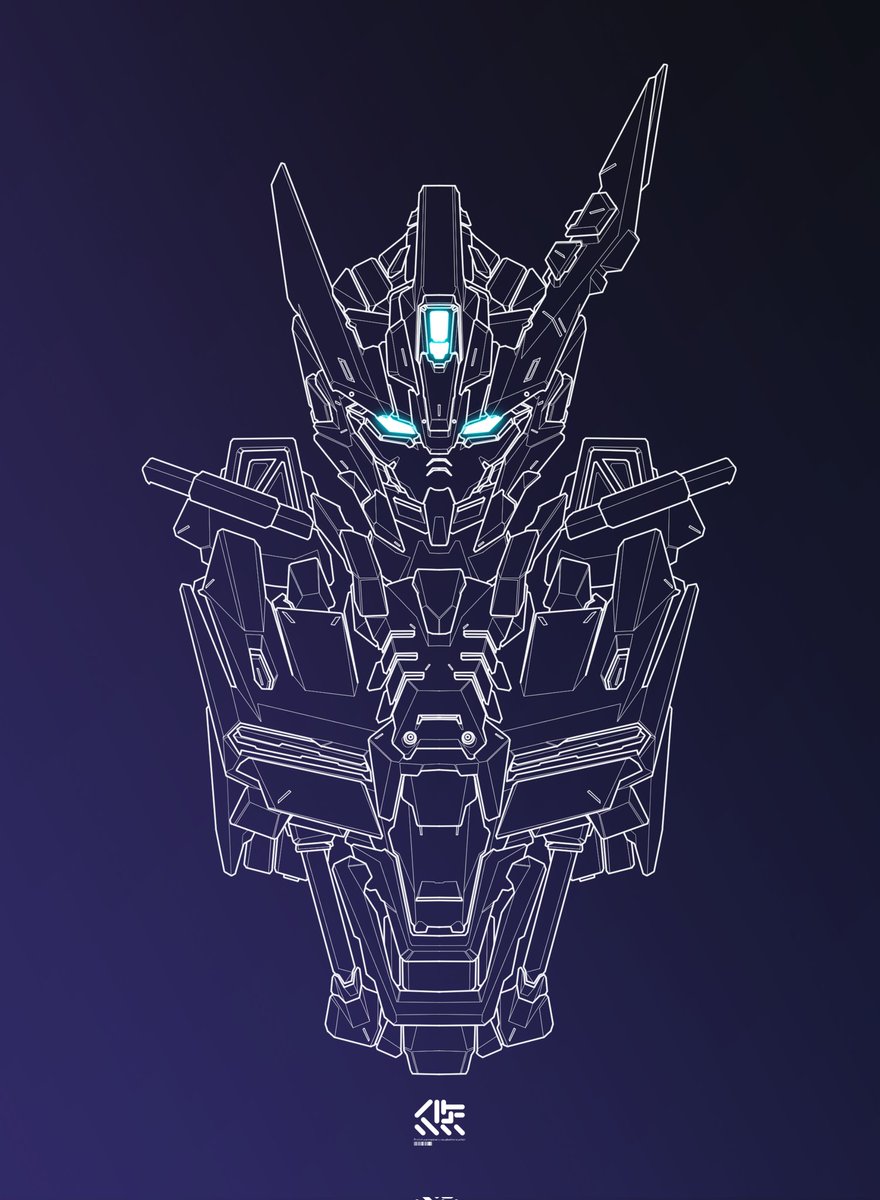 robot mecha no humans v-fin solo straight-on glowing  illustration images