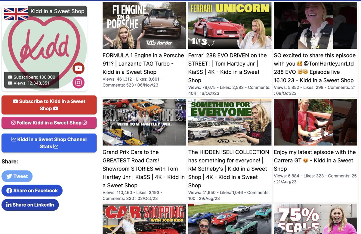 Paul Nicholson (@pnukcom) on Twitter photo New In YouTube Motoring
Kidd in a Sweet Shop - <a href="/RealJodieKidd/">Jodie Kidd</a>
PNUK.com/kiddinasweetsh…
Learn More And Connect With Kidd in a Sweet Shop
Stats And Links
𝗖𝗵𝗮𝗻𝗻𝗲𝗹 𝗦𝘁𝗮𝘁𝘀:
Subscribers: 130,000
Views: 12,348,351
Videos: 131
𝗖𝗵𝗮𝗻𝗻𝗲𝗹 𝗟𝗶𝗻𝗸𝘀: New In YouTube Motoring
Kidd in a Sweet Shop - <a href="/RealJodieKidd/">Jodie Kidd</a>
PNUK.com/kiddinasweetsh…
Learn More And Connect With Kidd in a Sweet Shop
Stats And Links
𝗖𝗵𝗮𝗻𝗻𝗲𝗹 𝗦𝘁𝗮𝘁𝘀:
Subscribers: 130,000
Views: 12,348,351
Videos: 131
𝗖𝗵𝗮𝗻𝗻𝗲𝗹 𝗟𝗶𝗻𝗸𝘀: