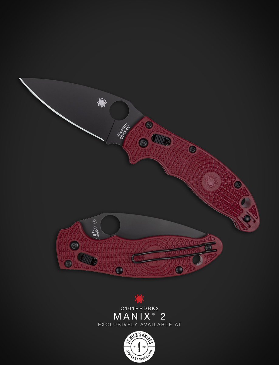 St. Nick's Knives (@stnicksknives) on Twitter photo St. Nick’s Knives is excited to announce our next <a href="/SpydercoKnives/">spydercoknives</a> exclusive - the Manix 2 Lightweight! These are in our now standard configuration of red and black with a CPM-4V blade and will be available on Friday, December 15th at Noon central with a limit of 2 per customer. St. Nick’s Knives is excited to announce our next <a href="/SpydercoKnives/">spydercoknives</a> exclusive - the Manix 2 Lightweight! These are in our now standard configuration of red and black with a CPM-4V blade and will be available on Friday, December 15th at Noon central with a limit of 2 per customer.