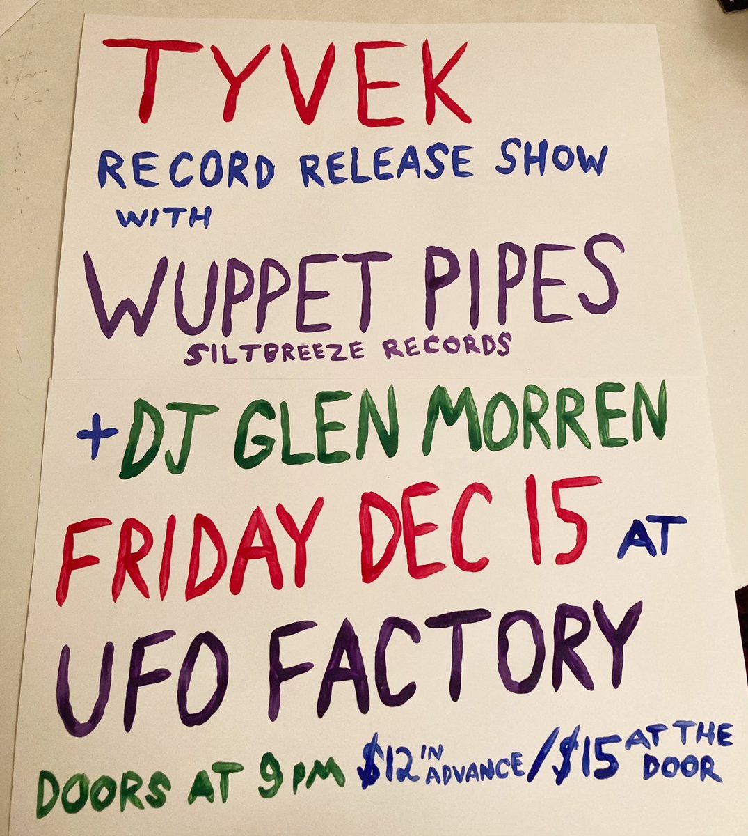 Tyvek - Overground album release party! With Wuppet Pipes!! One night only! UFO Factory, Detroit Friday December 15