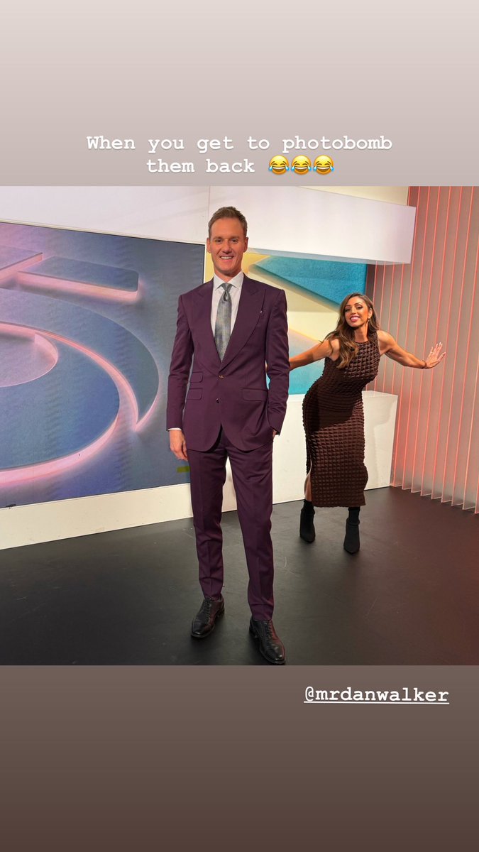 Presented the showbiz on @5_News, @mrdanwalker photobombed my pic, I photobombed him! Standard Friday ☺️☺️