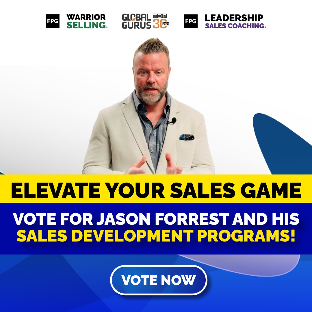 Show your support for innovation in sales training! Cast your vote for Jason Forrest, change-agent in the field, for the 2024 Global Sales Gurus.

Vote now! fpg.com/vote-global-gu…

#jasonforrest #salesguru #globalgurus #globalguruinsales #salestraining