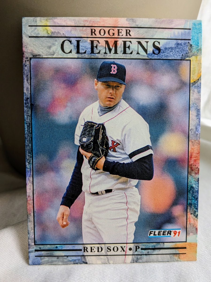 breakdowncards's tweet photo. My latest junk wax remix: 1991 Fleer Roger Clemens "full bleed" #borderart. First time doing a hybrid of these couple #cardart styles of mine. https://t.co/wTLEtmdtUt