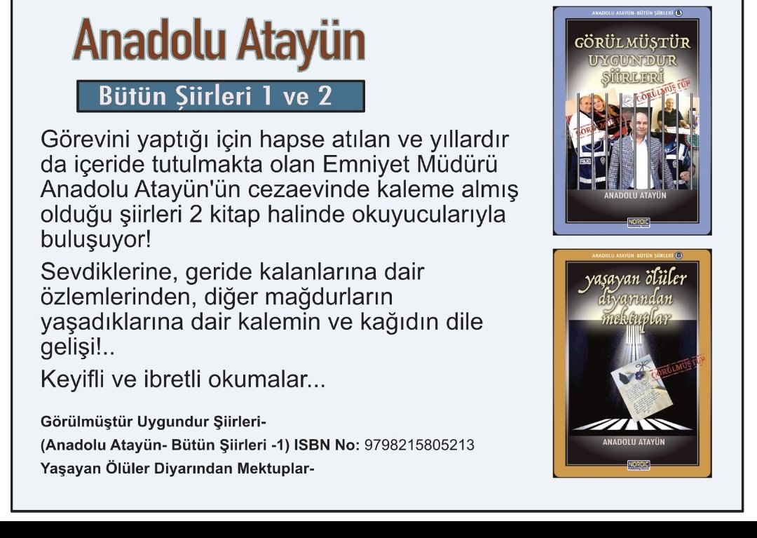 birsenatayn's tweet photo. Eşim @AnadoluAtayn 
Bütün Şiirleri 1
Online yayınlanan kitabı satın almak için linkler:

1-Yaşayan Ölüler Diyarından Mektuplar:
SMASHWORDS (e-book):
https://t.co/FNB2dlpXM0
GOOGLE PLAY (PDF):
https://t.co/0VbRftR2t3

#AnadoluyaÖzgürlük
#AnadoluHalaTutsak
#TutsakPolislereÖzgürlük https://t.co/ZXdcdQWlPm