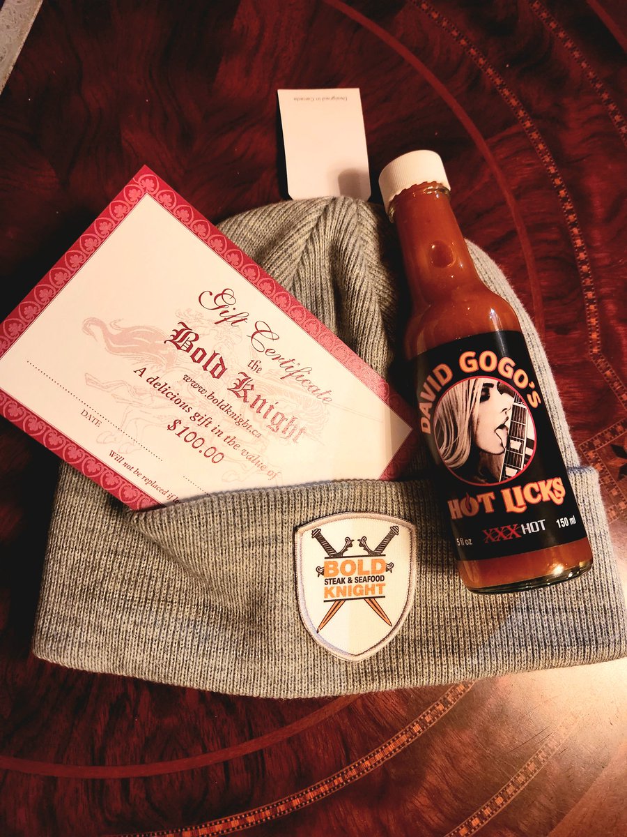 We've put together limited warm them up gift packs #Nanaimo with a $100 gift card to warm their tummies, winter hat to keep their heads warm, and @DavidGogoBlues. hot sauce to warm their taste buds. $145 value for only $125.