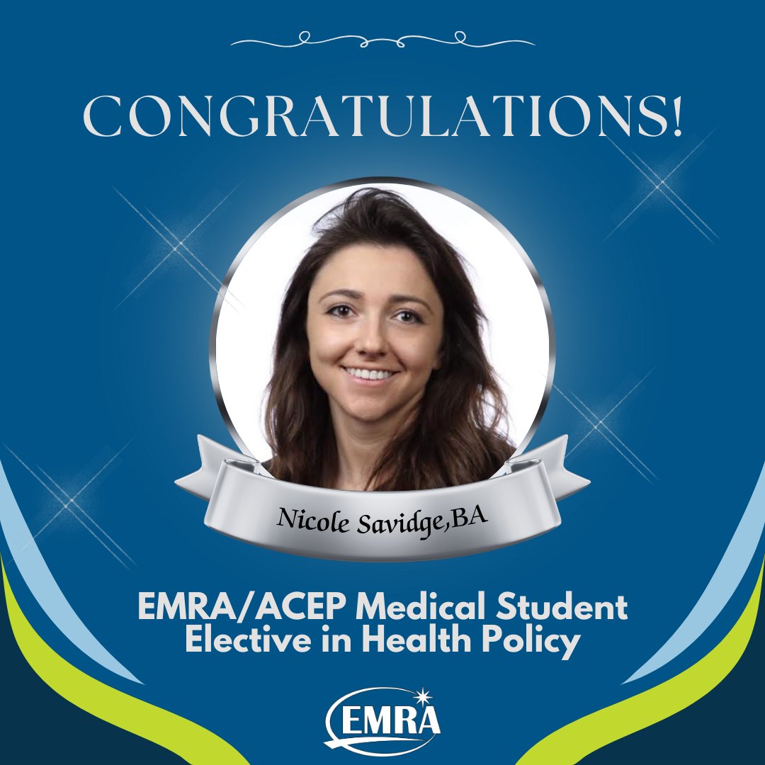 🎉 Meet Nicole Savidge, BA - Recipient of the EMRA/ACEP Medical Student Elective in Health Policy. Nicole won this award for her dedication to EM and desire to make a difference & advocate for EM through interactions with legislators. Congratulations, Nicole!