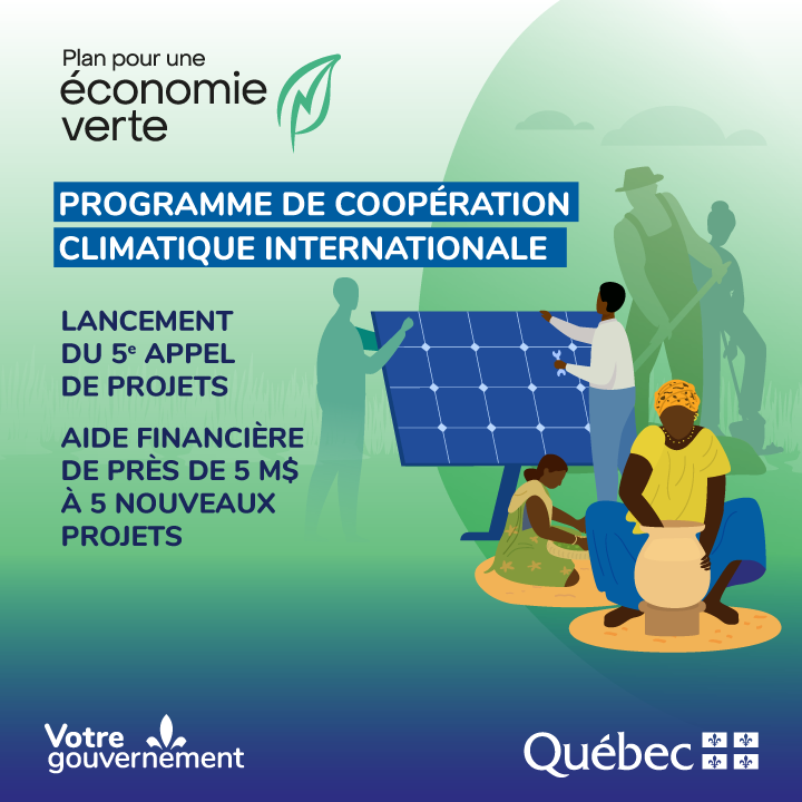 Nous sommes heureux de vous annoncer un cinquième appel de projets du Programme de coopération climatique internationale, ainsi que l’octroi d’une aide financière totalisant près de 5 M$ pour cinq projets sélectionnés lors de l’édition précédente. 👉 bit.ly/3RAD1wH