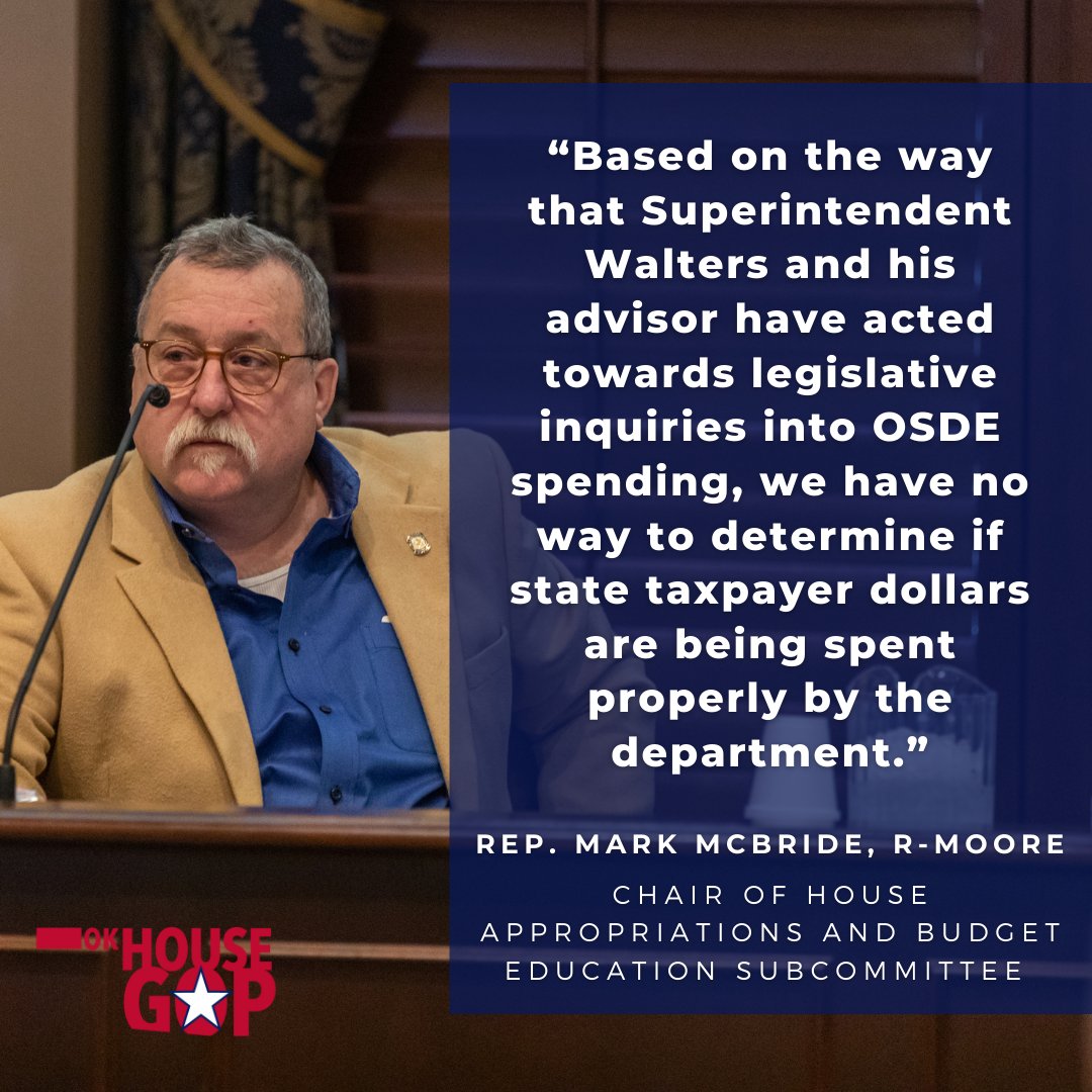 House A&amp;B Education Chair Rep. Mark McBride reacted to a lack of transparency and cooperation from State Superintendent of Public Instruction Ryan Walters and Senior Advisor Matt Langston after many requests for information were ignored. Read more: tinyurl.com/yknzmu9m #okleg