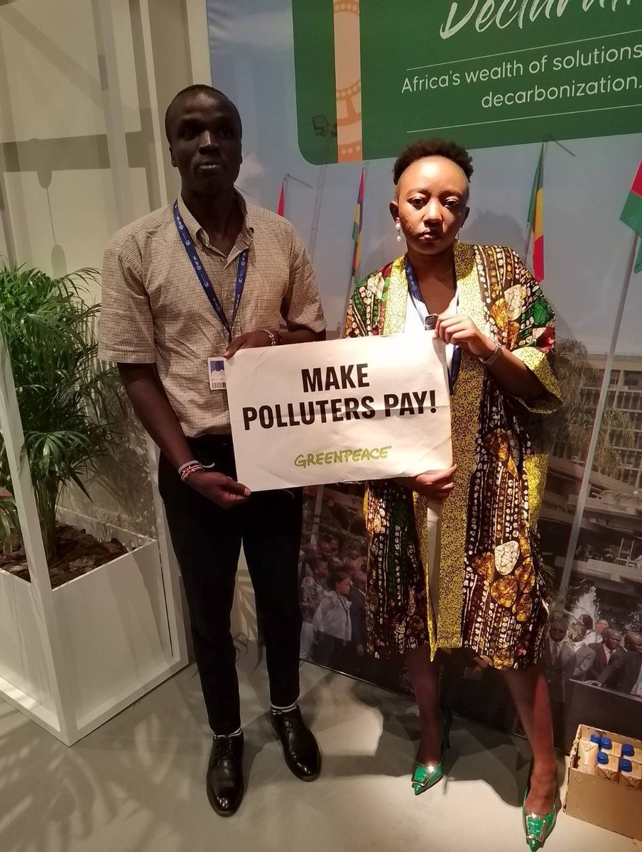 Greenpeace's tweet photo. Greenpeace youth delegate Emmanuel @Kiptoo024 sends a message today to world leaders today at #COP28 https://t.co/5a9CAjkl8T