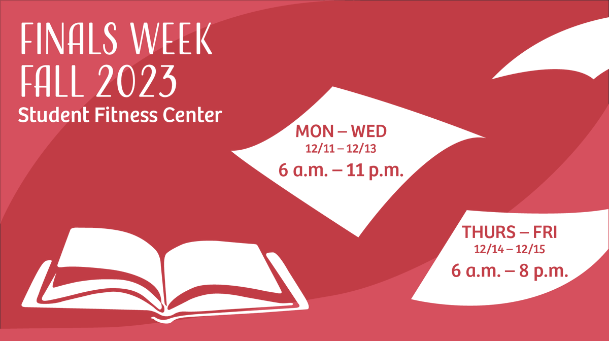 Redbird_Rec's tweet photo. Finals week is here, but we've got your back! The Student Fitness Center, the pool and the climbing wall, are open this week. Check out our revised finals week schedule and take a study break with us! #Recbirds https://t.co/nUU7immlhp