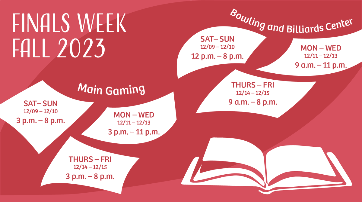 Redbird_Rec's tweet photo. Finals week is here, but we've got your back! The Bowling and Billiards Center is open this week. Check out our revised finals week schedule and take a study break with us! #Recbirds https://t.co/6EPrmsJBXd