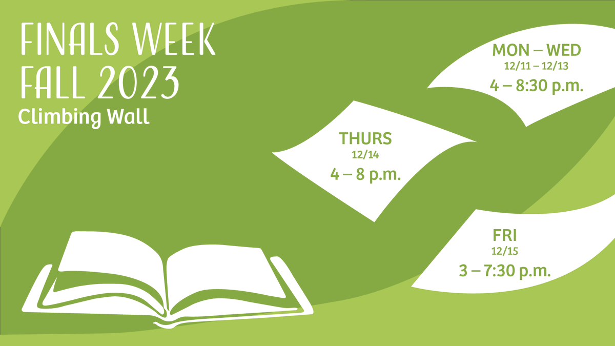 Redbird_Rec's tweet photo. Finals week is here, but we've got your back! The Student Fitness Center, the pool and the climbing wall, are open this week. Check out our revised finals week schedule and take a study break with us! #Recbirds https://t.co/nUU7immlhp