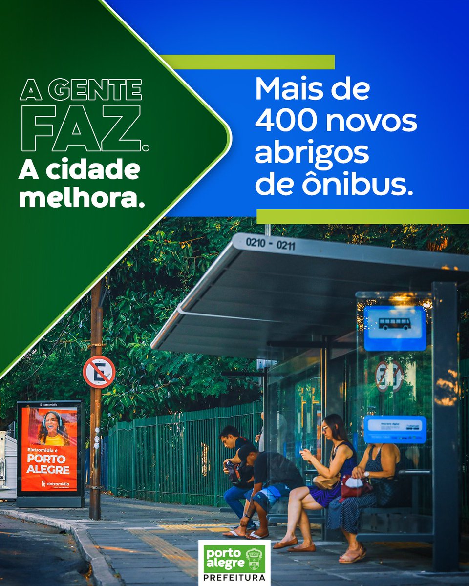 Prefeitura_POA's tweet photo. 🚏Em parceria com a iniciativa privada, já instalamos mais de 400 novos abrigos de ônibus com iluminação, muito deles com Wi-Fi e tomadas.
A previsão é a de que, até o final do ano serão 450 novos abrigos. E 1.500 no final de 2025.✅
#AGenteFaz #ACidadeMelhora https://t.co/ZvaPQ76GkK