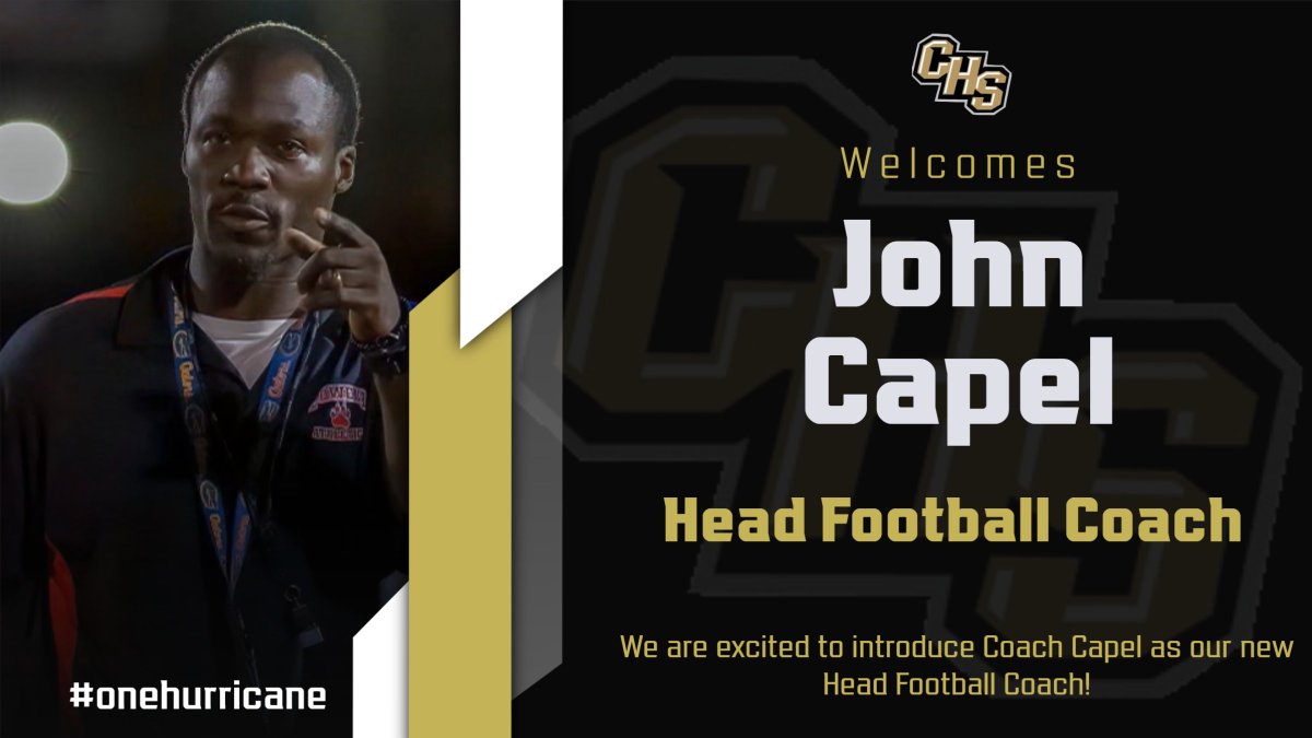 We are thrilled to introduce our new Head Football Coach, John Capel. Bringing a winning vision, seasoned experience, and unparalleled energy to our football program!   #onehurricane