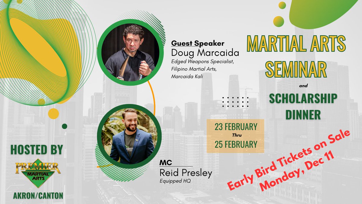 pmaAkronCanton's tweet photo. Premier Martial Arts Akron/Canton is pleased to announce our First Annual Martial Arts Seminar and Scholarship Dinner. Our Keynote Speaker and Guest Instructor is Mr. Doug Marcaida, from the History Channel's hit show "Forged in Fire". Early Bird tickets go on sale on Monday,... https://t.co/bi77ameM6q