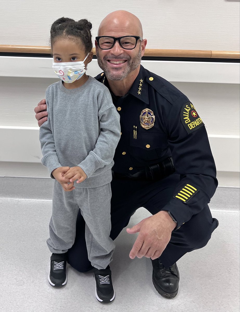 We met almost a month ago at the hospital, today we kept our promise. Thanks “Chief Mecai”! @DallasPD has prayers up for your mama! Amazing young man! I don’t know who had a better time today, him or me.