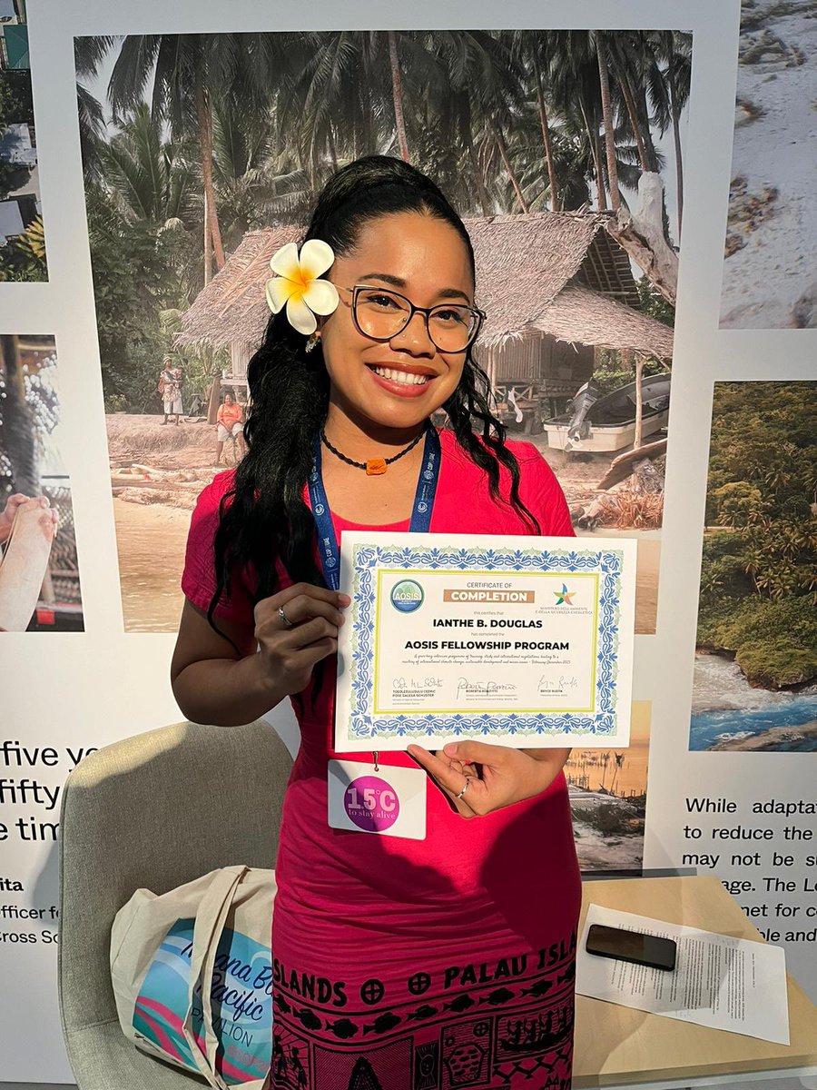 PalauMission's tweet photo. We proudly congratulate 🇵🇼 Ms. Ianthe B. Douglas @dichelaptuch for completing the AOSIS Fellowship FY2023 🎉

Thank you @AOSISChair and Team for the knowledge, support, and guidance you have invested to the  #AOSIS fellows https://t.co/H2lfUvjB5w