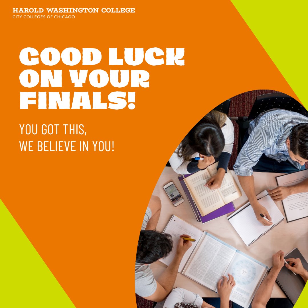 Harold Washington College (@hw_college) on Twitter photo π Good luck on finals next week, superstars! You got this! πͺπ§‘ π Good luck on finals next week, superstars! You got this! πͺπ§‘