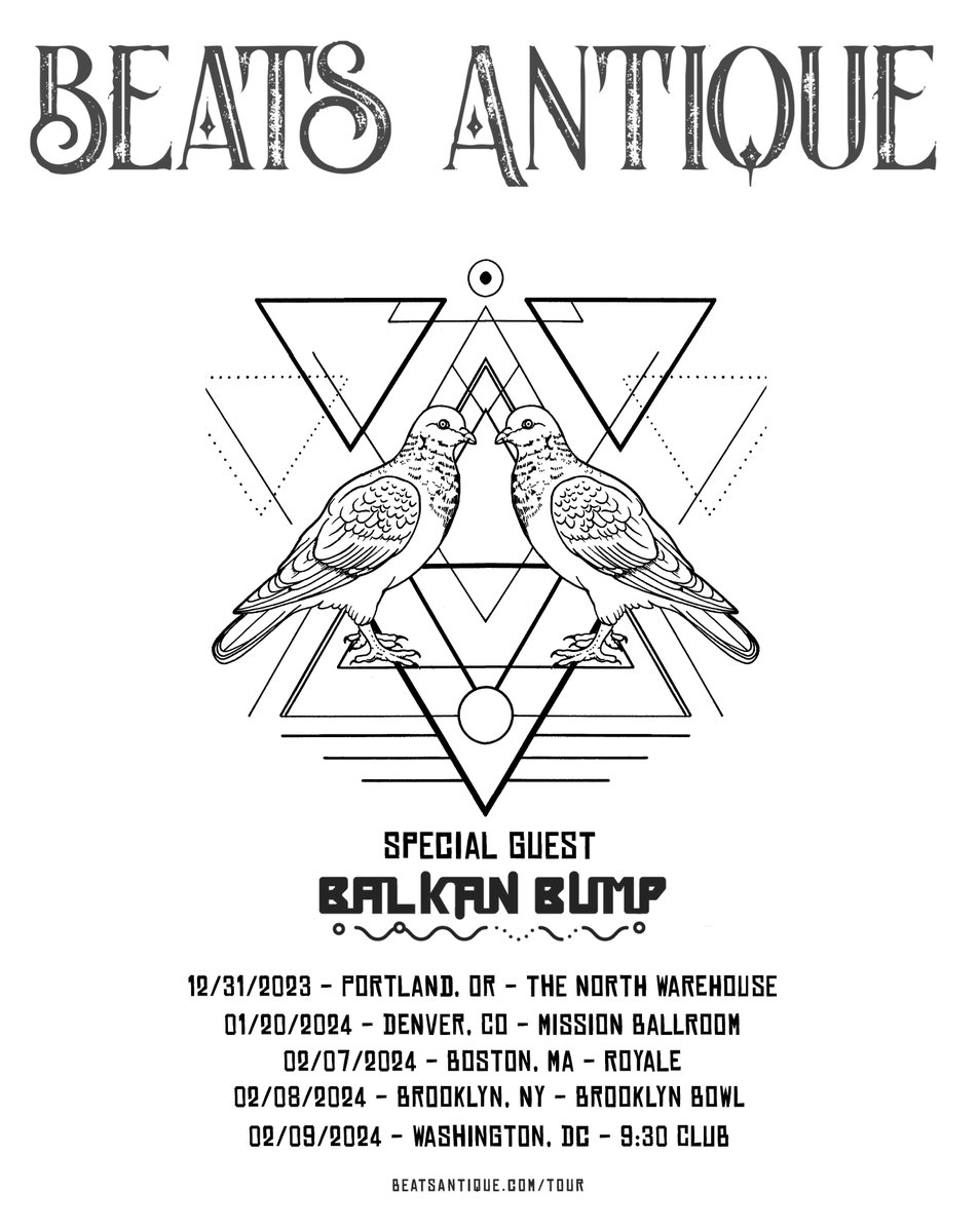 BeatsAntique's tweet photo. It's been insane coming back to some of our favorite cities the past few months and seeing that you're all still with us
...now, for one of the returns you've been asking us for the most. We're finally coming back to the East Coast
Tickets: https://t.co/McRKegeg1y https://t.co/WI4OdBourN