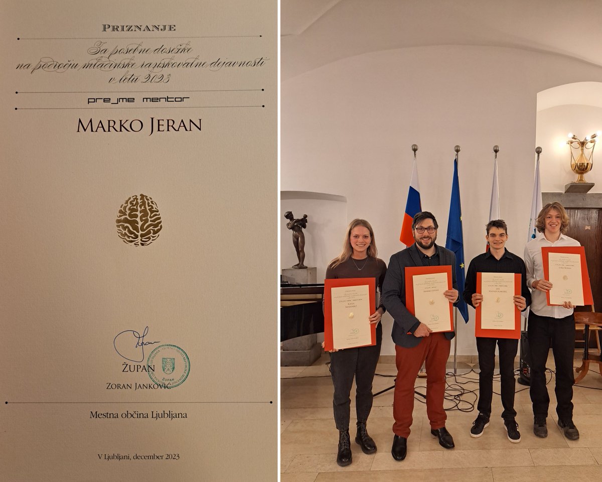 🍀Awarded the "Recognition for special achievements in the field of youth research" by the Mayor of the City of Ljubljana. I would also like to thank my students for their dedicated work. 🥳