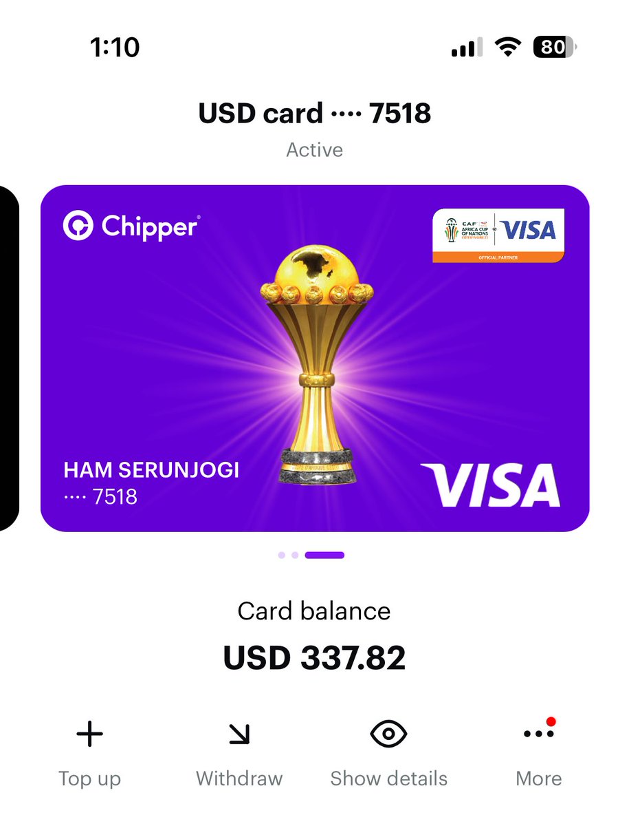 The AFCON edition @chippercashapp Visa Card slaps