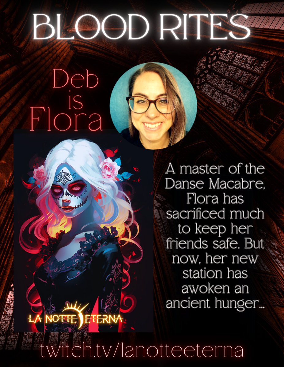 Tonight - the continued adventures of the Blood Domain!

Deb (@/dswets on IG) plays Flora, the heart of the team! See her hear the Danse Macabre tonight!
#dnd5e #LaNotteEternaRPG 

m.twitch.tv/lanotteeterna